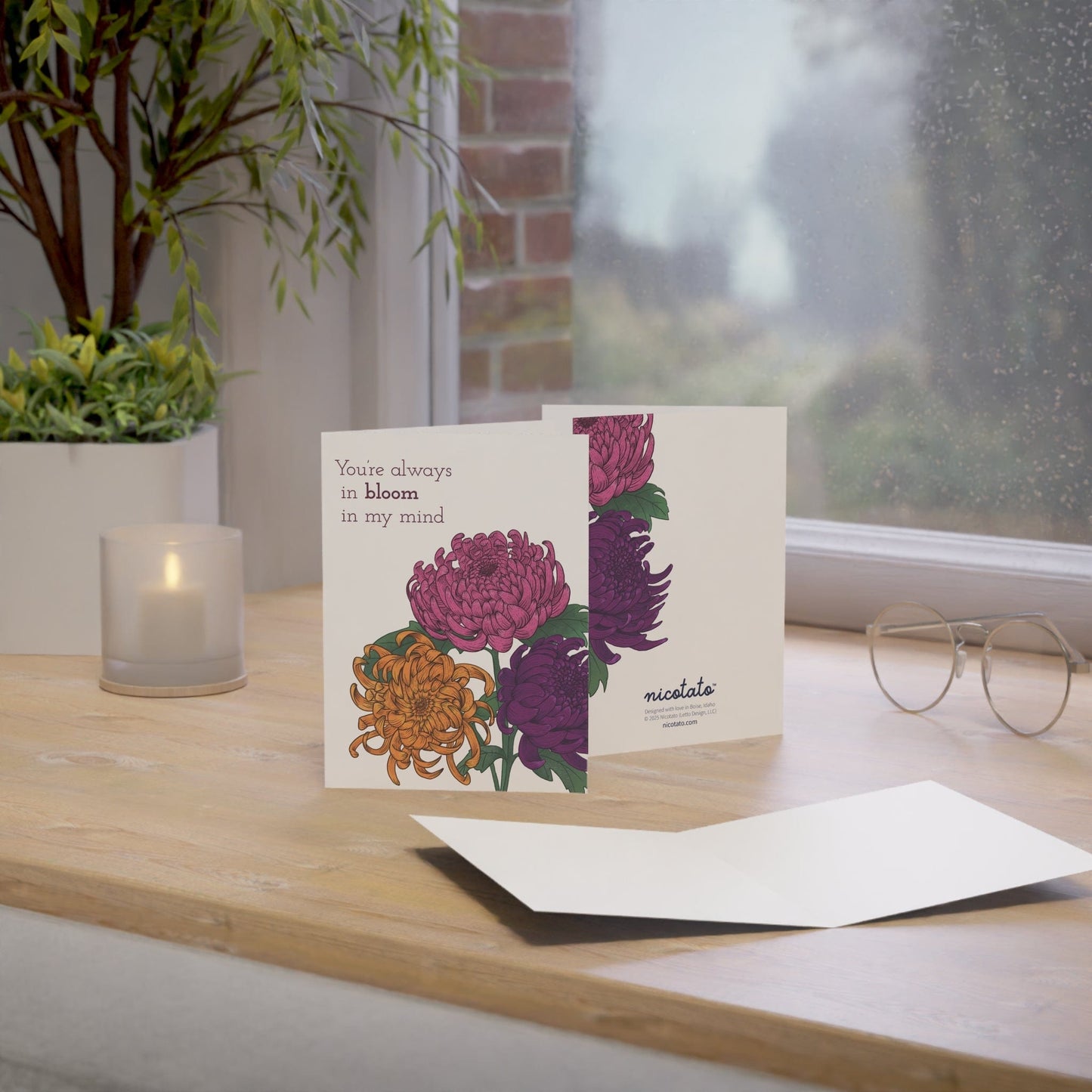 Paper products You're Always in Bloom in my Mind - Greeting Card featuring hand drawn Chrysanthemum