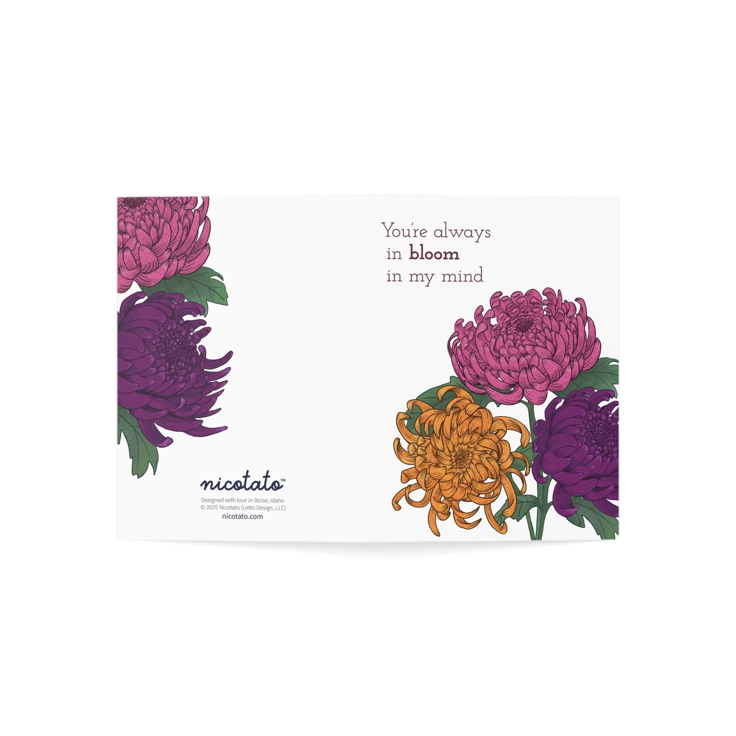 Paper products You're Always in Bloom in my Mind - Greeting Card featuring hand drawn Chrysanthemum