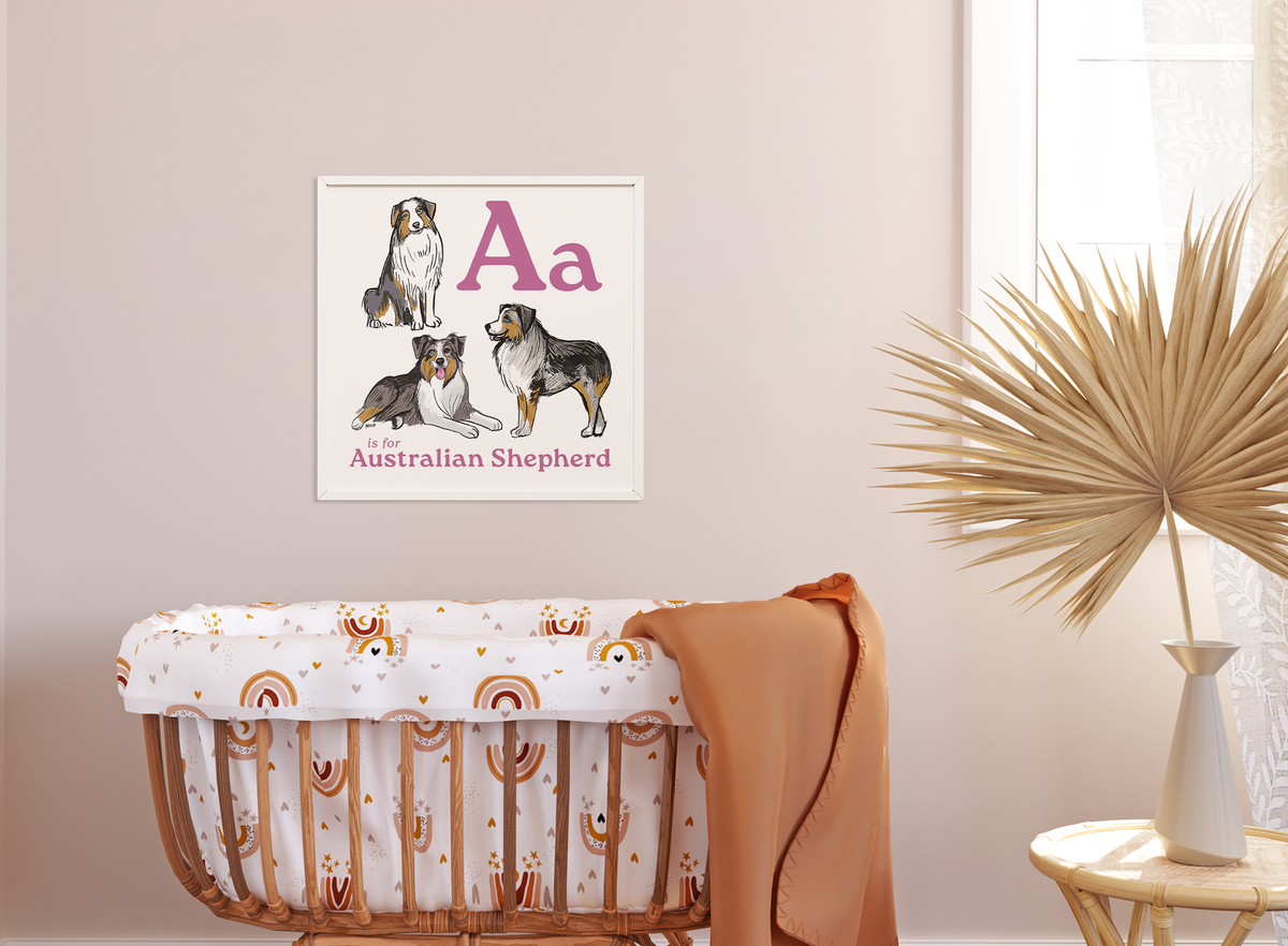 A is for australian shepherd art in nursery