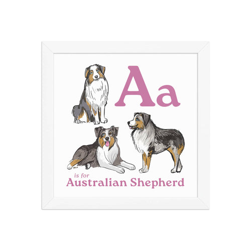 10″×10″ A is for Australian Shepherd Framed Print | Kids Room Art
