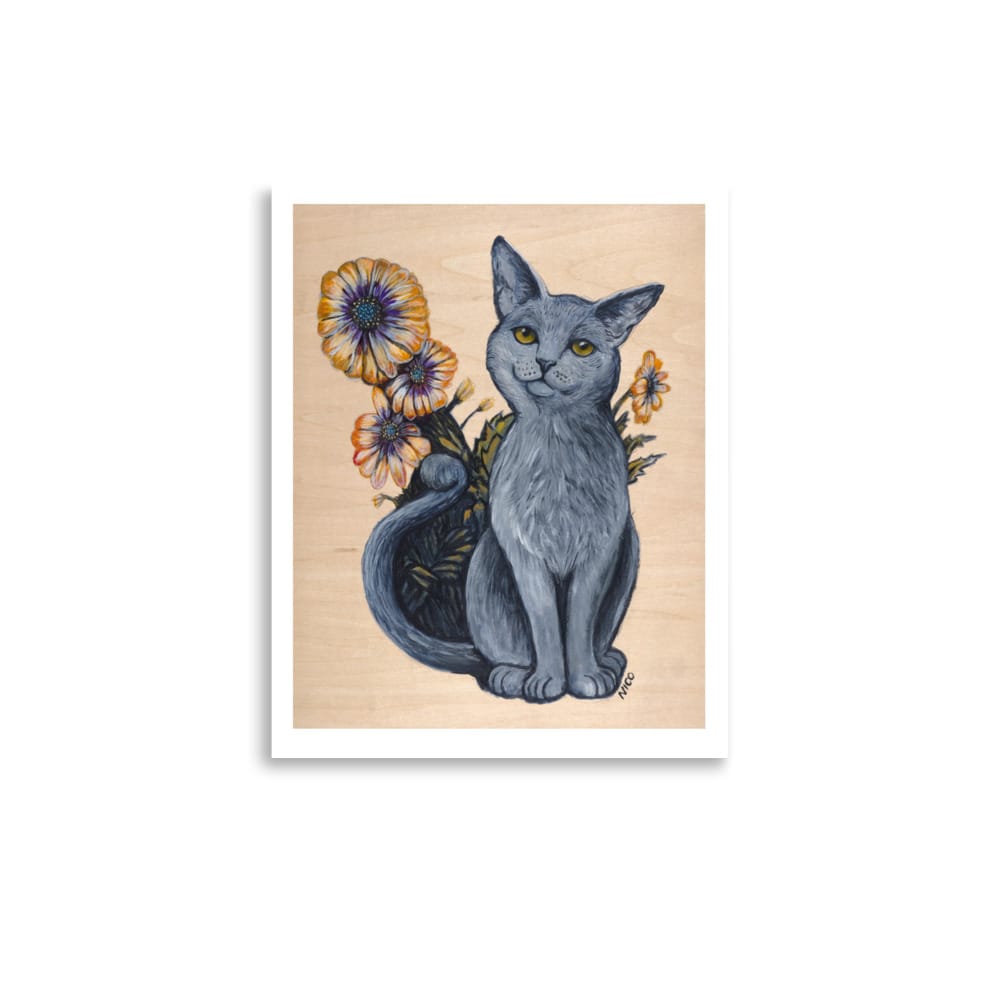 11″×14″ Grey Cat with African Daisies Art Print