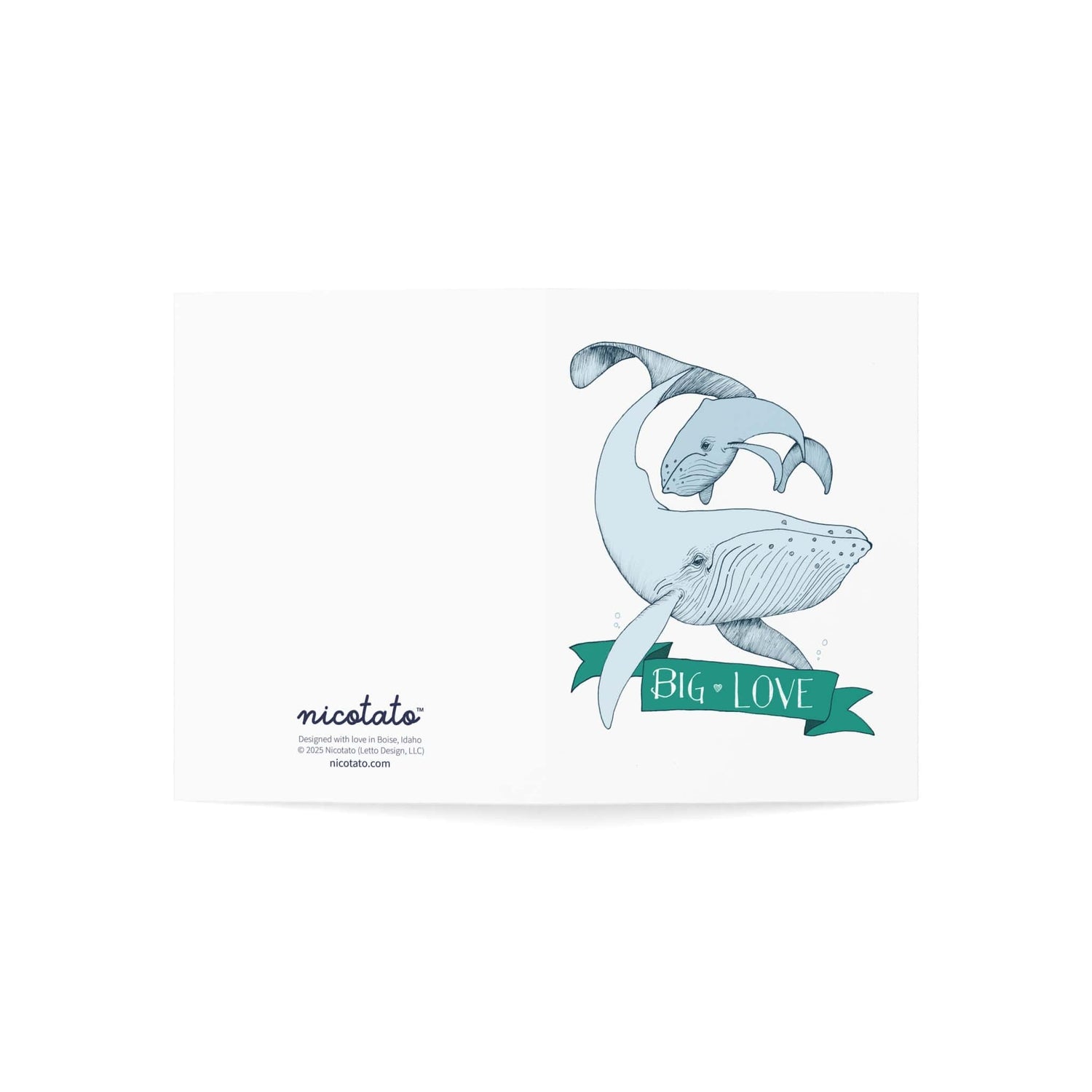 Big Love – Whale Greeting Card (Green Banner)