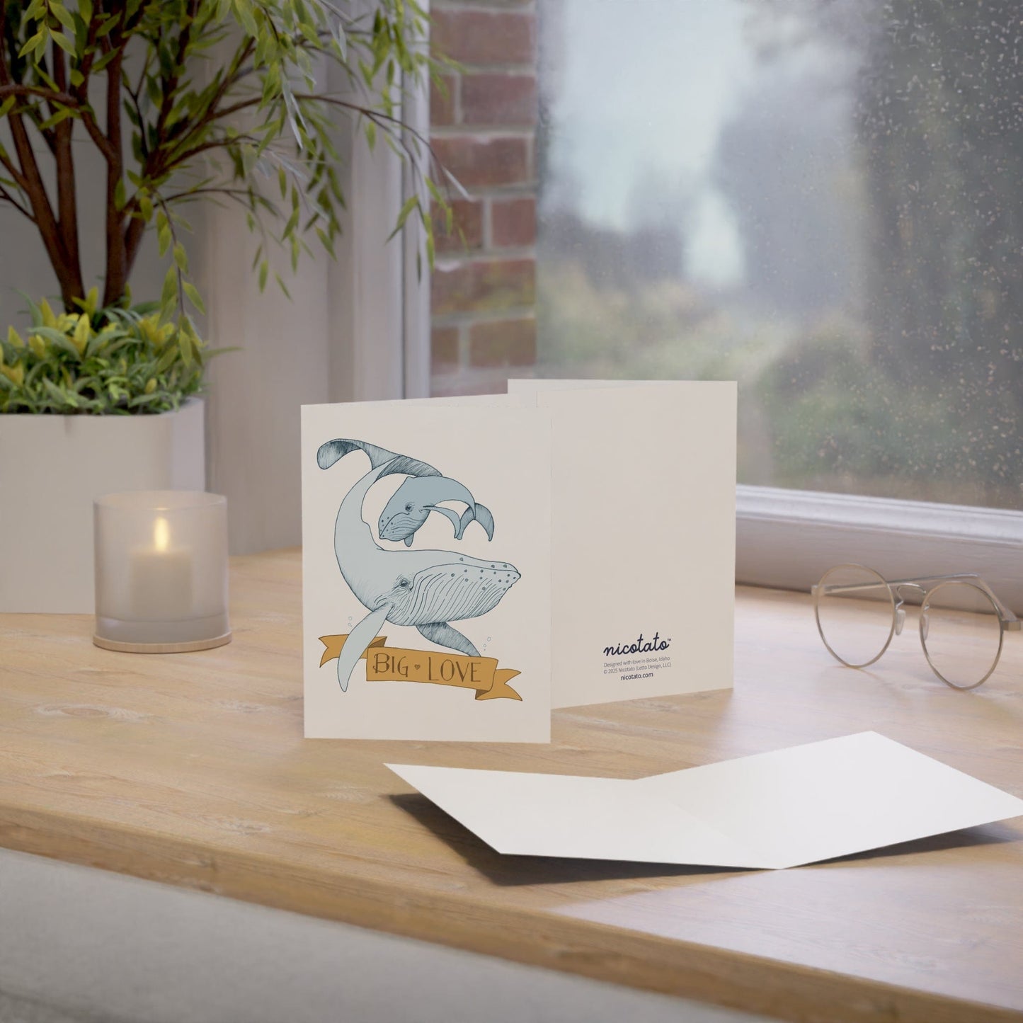 Big Love – Whale Greeting Card (Yellow Banner)