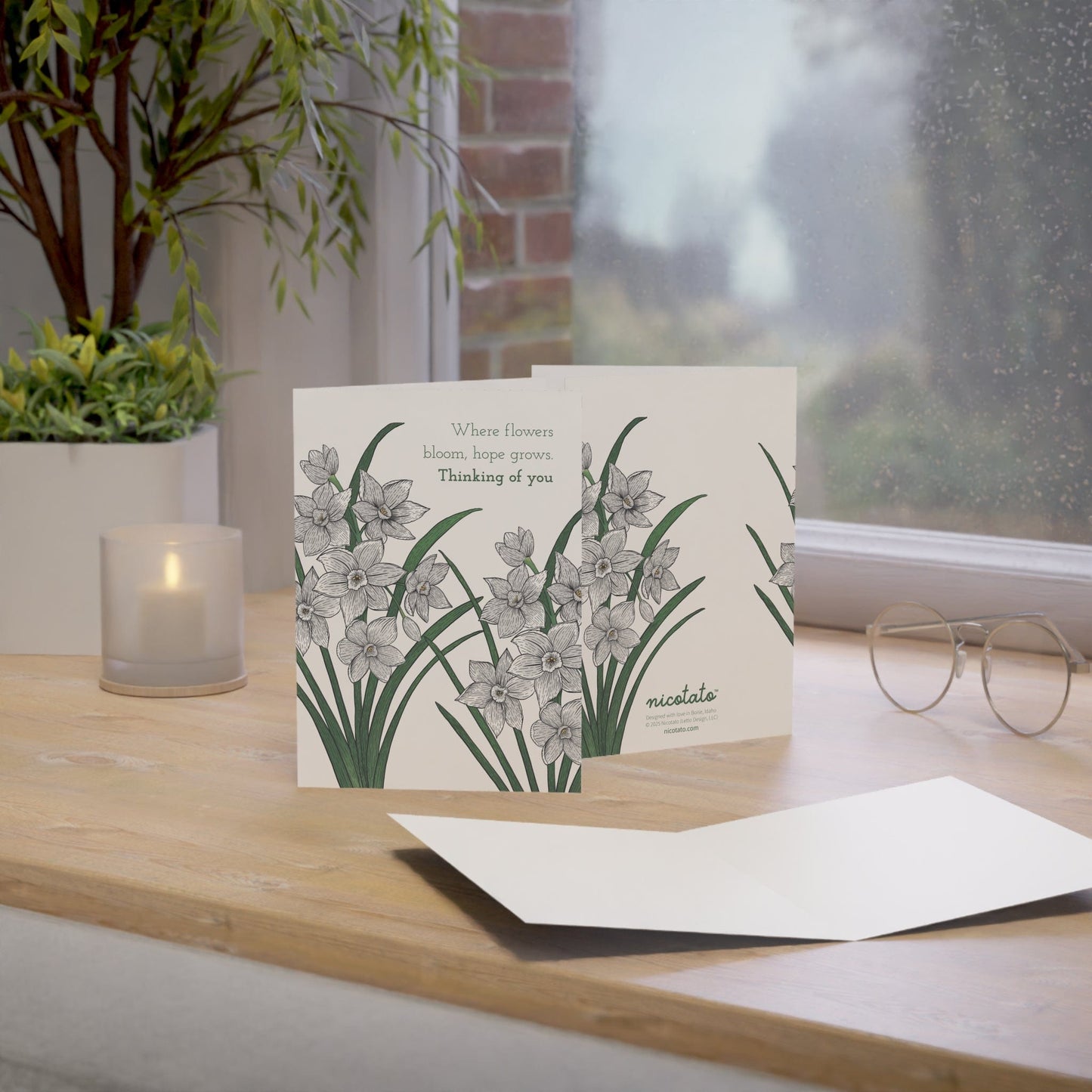 Thinking of You – Paperwhite Flower Greeting Card