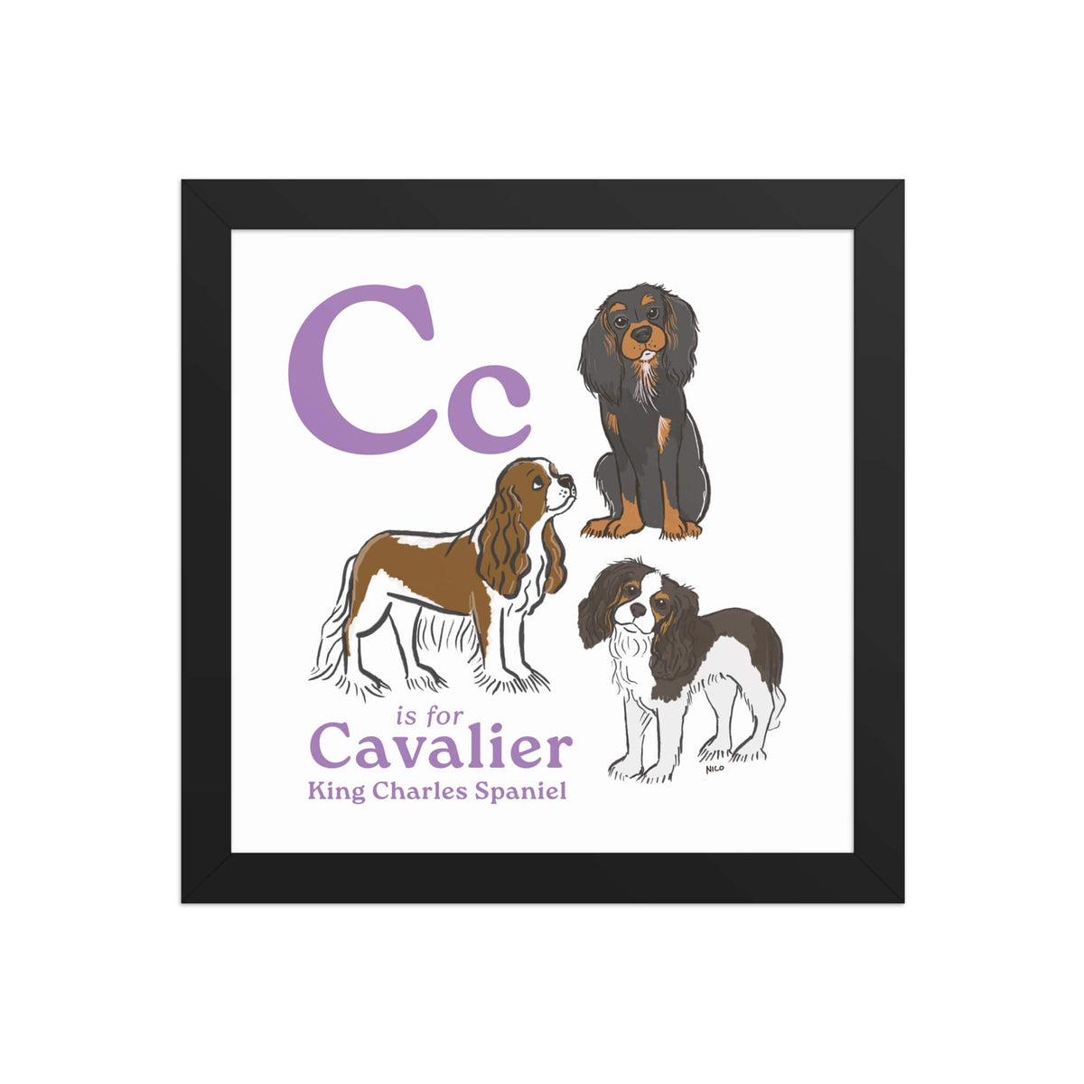 Black / 10″×10″ C is for Cavalier Framed Print