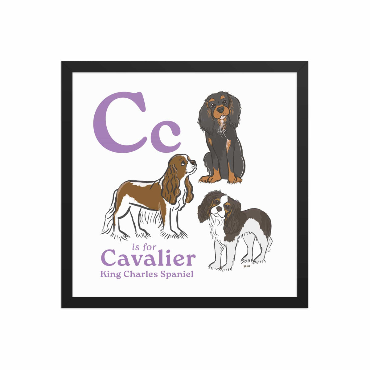 Black / 16″×16″ C is for Cavalier Framed Print