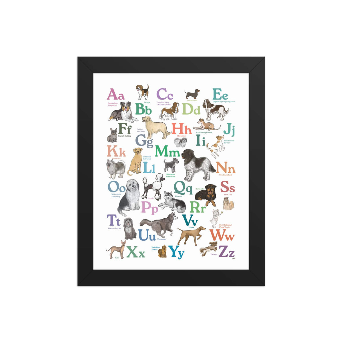 Black / 8″×10″ Dog Breed ABCs Framed Art Print