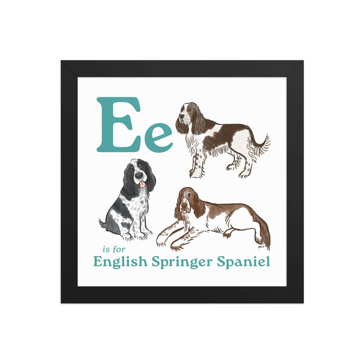 FRAMED-POSTER Black / 10″×10″ E is for Springer Framed Print | Kids Room Art