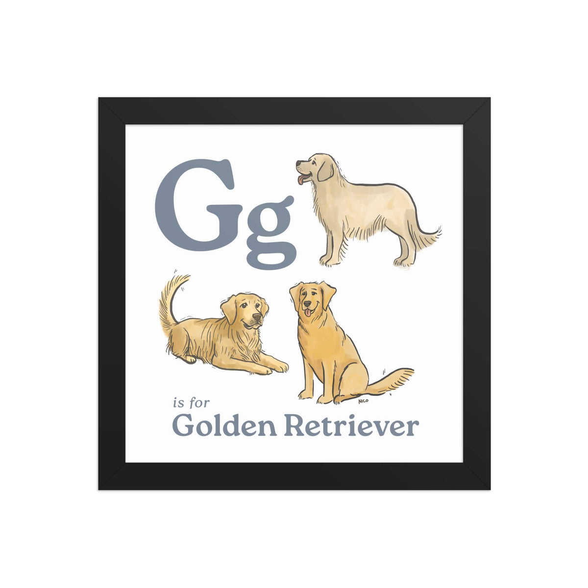 FRAMED-POSTER Black / 10″×10″ G is for Golden Retriever Framed Print | Kids Room Art