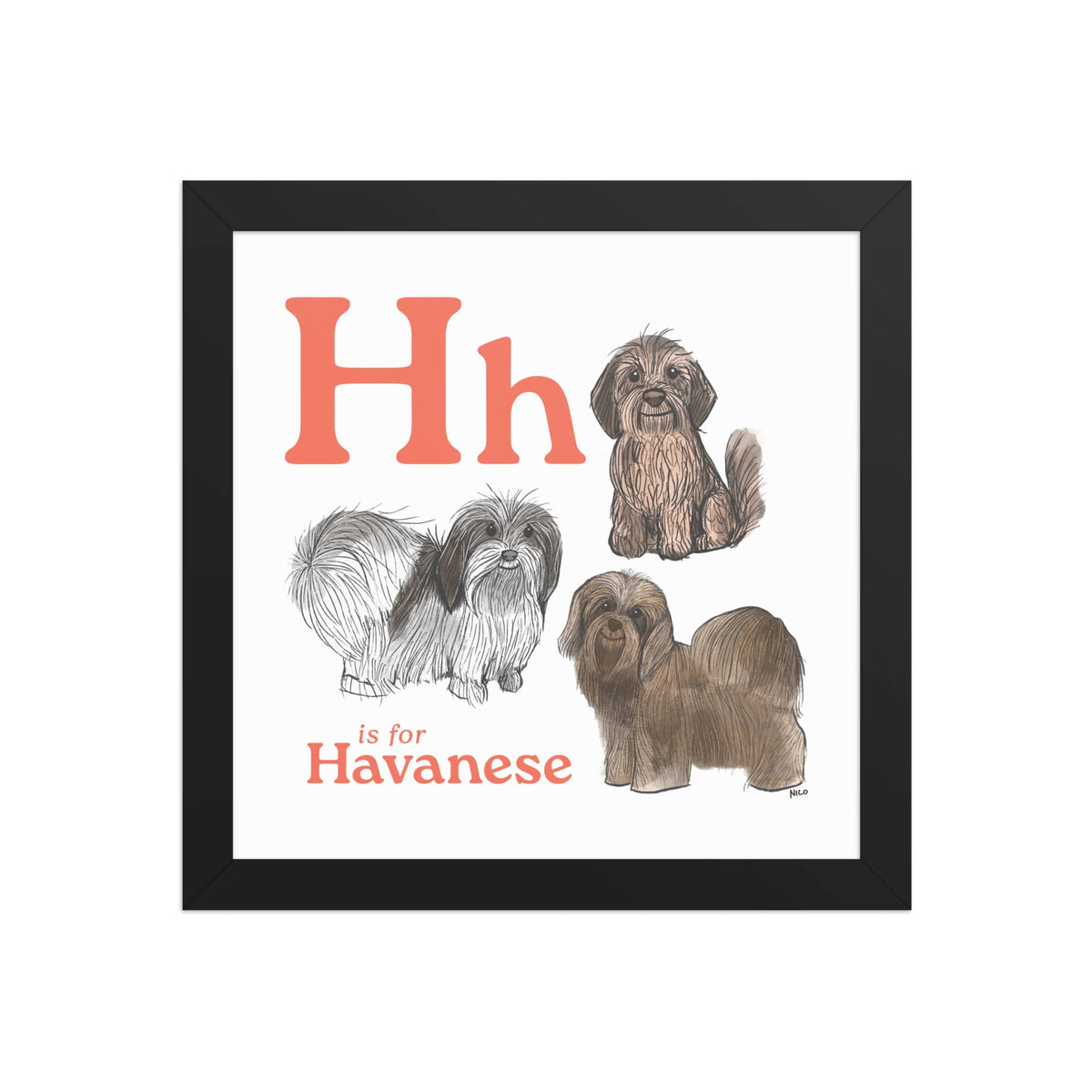 FRAMED-POSTER Black / 10″×10″ H is for Havanese Framed Print | Kids Room Art