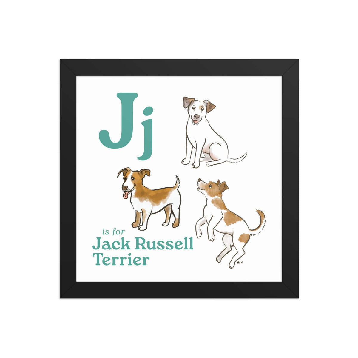 FRAMED-POSTER Black / 10″×10″ J is for Jack Russell Framed Print | Kids Room Art