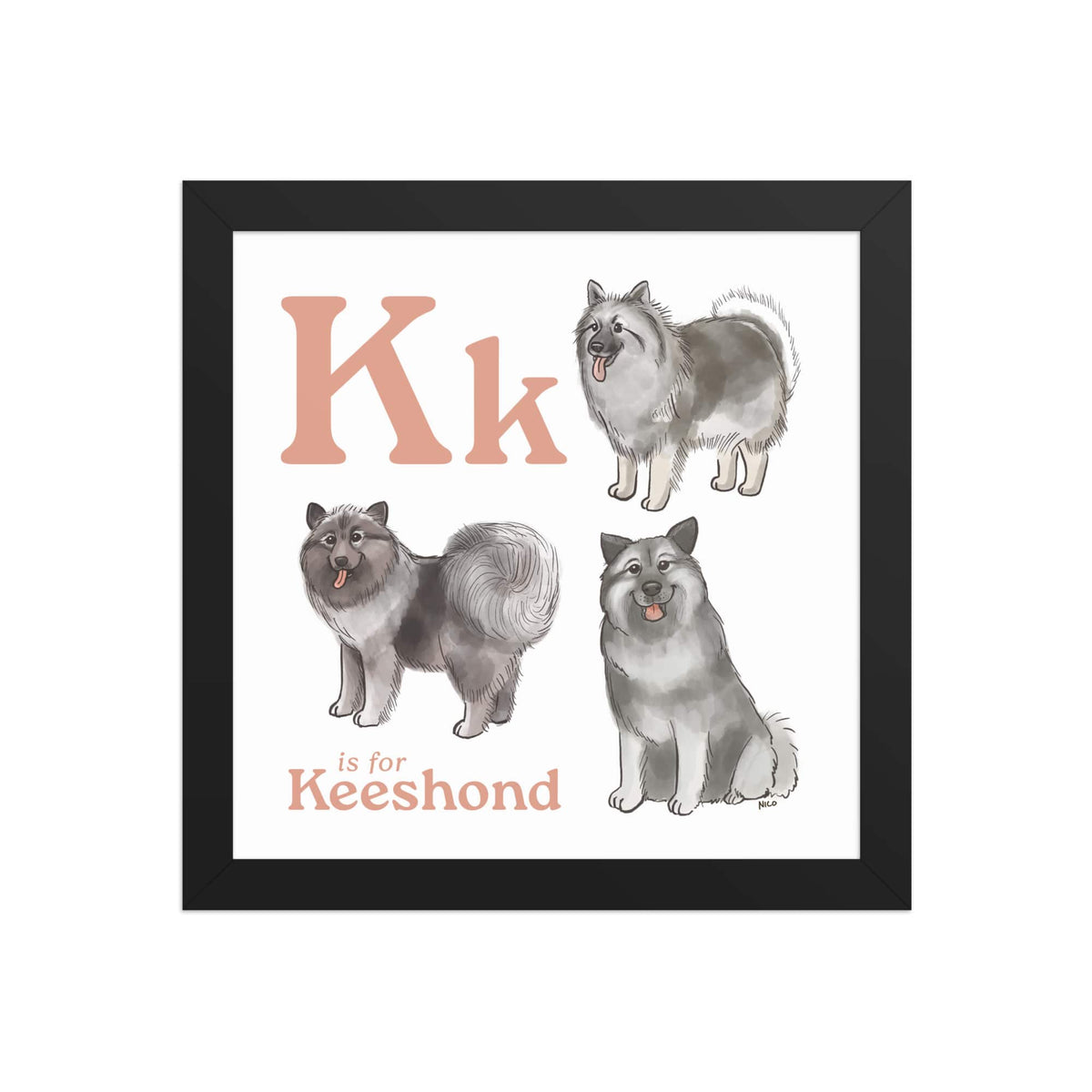 FRAMED-POSTER Black / 10″×10″ K is for Keeshond Framed Print | Kids Room Art