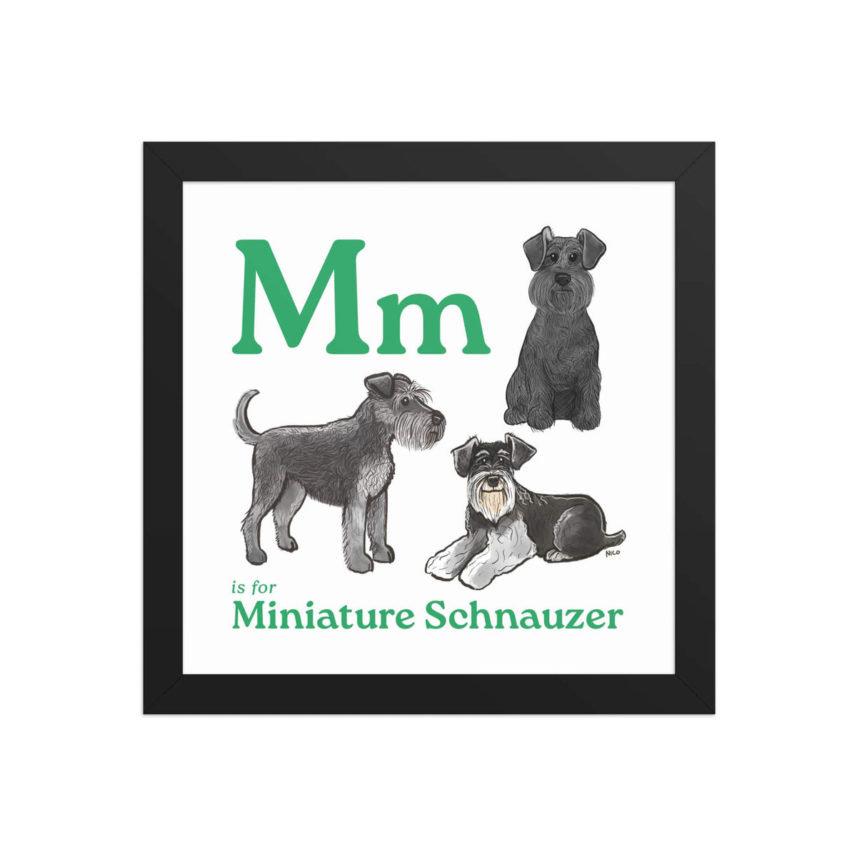 FRAMED-POSTER Black / 10″×10″ M is for Miniature Schnauzer Framed Print | Kids Room Art