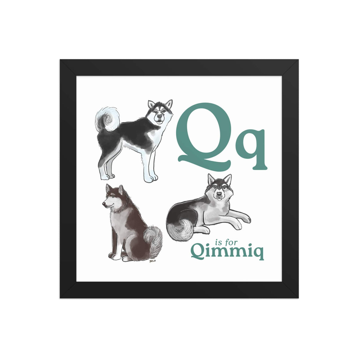 FRAMED-POSTER Black / 10″×10″ Q is for Qimmiq Framed Print | Kids Room Art