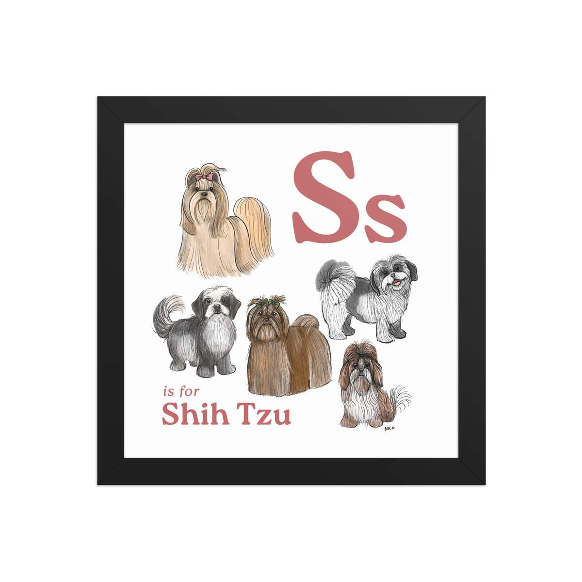 FRAMED-POSTER Black / 10″×10″ S is for Shih Tzu Framed Print | Kids Room Art