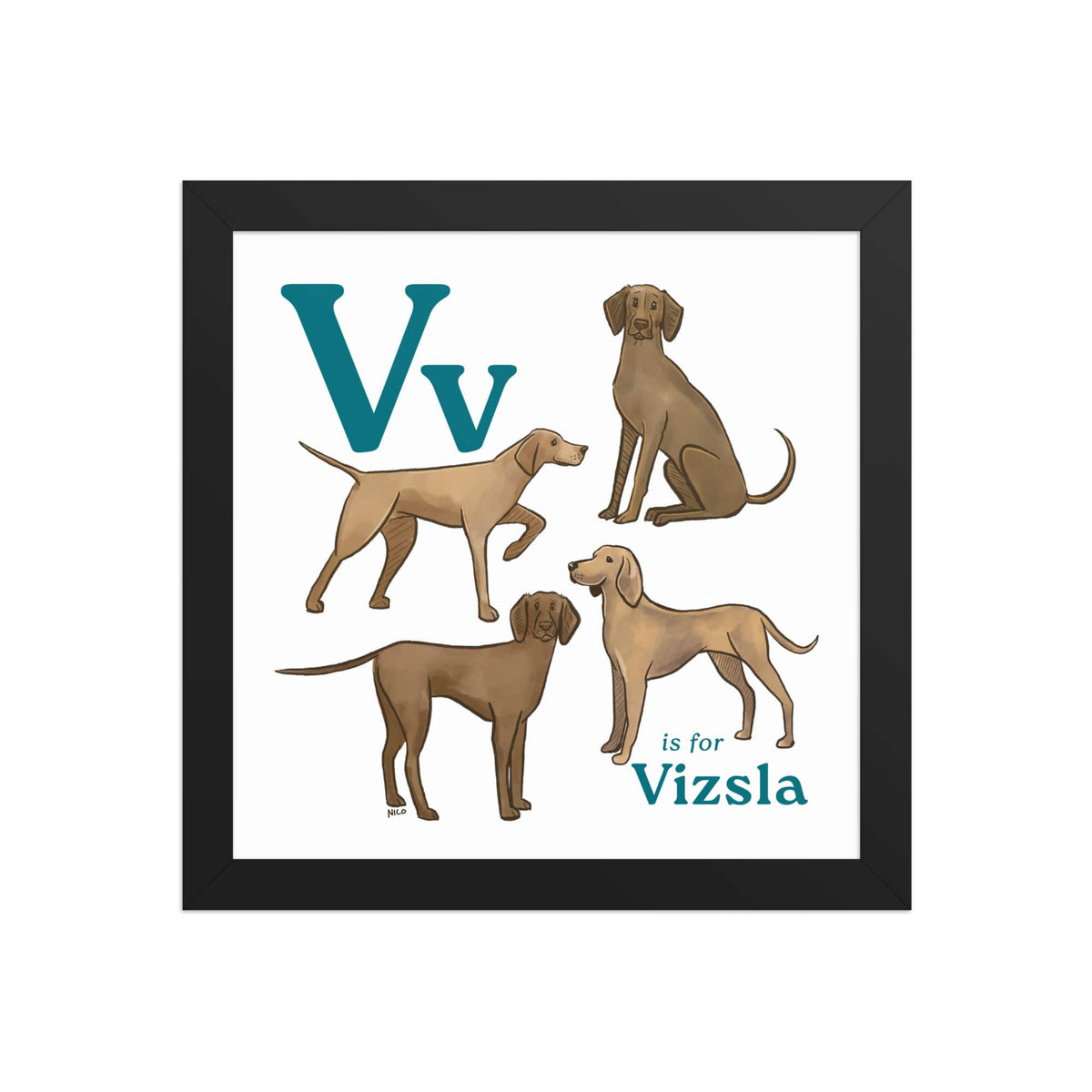 FRAMED-POSTER Black / 10″×10″ V is for Vizsla Framed Art Print | Kids Room Art