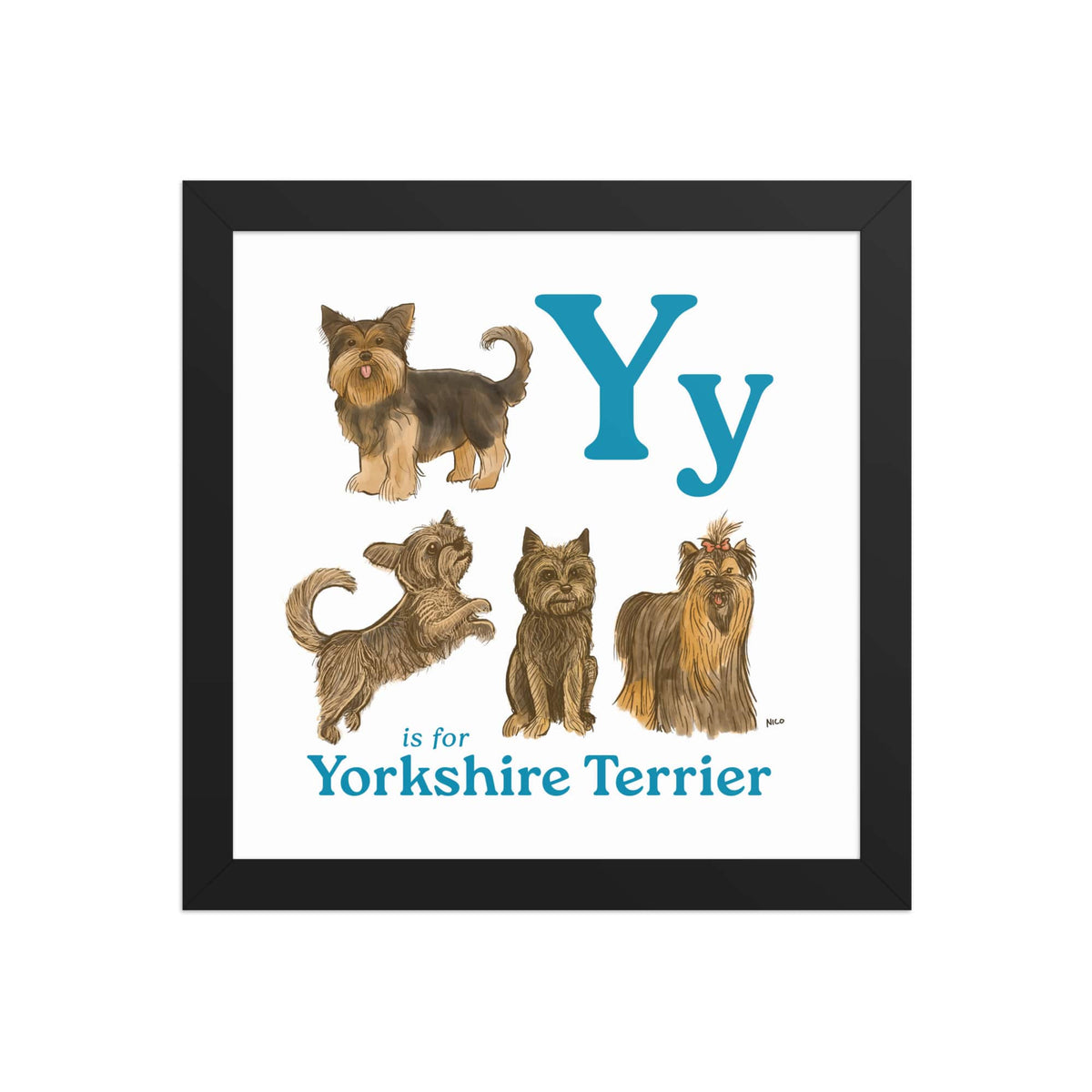 FRAMED-POSTER Black / 10″×10″ Y is for Yorkshire Terrier Framed Art Print | Kids Room Art