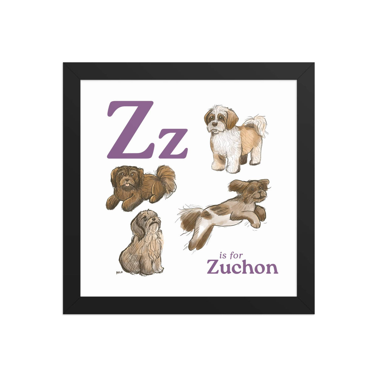 FRAMED-POSTER Black / 10″×10″ Z is for Zuchon Framed Art Print | Kids Room Art