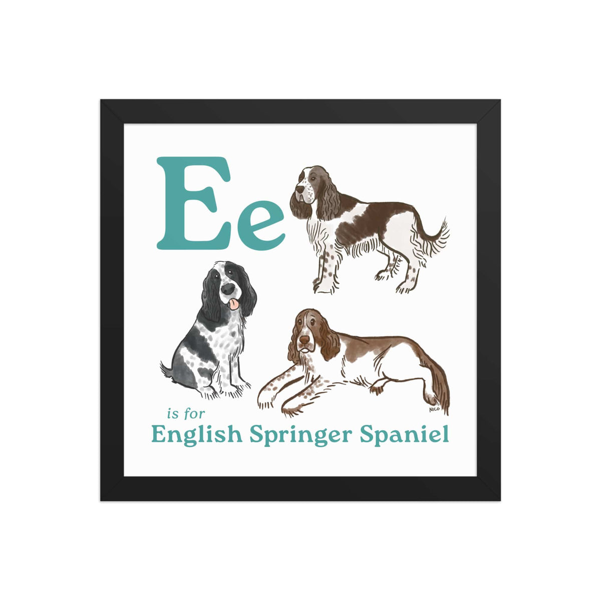 FRAMED-POSTER Black / 12″×12″ E is for Springer Framed Print | Kids Room Art