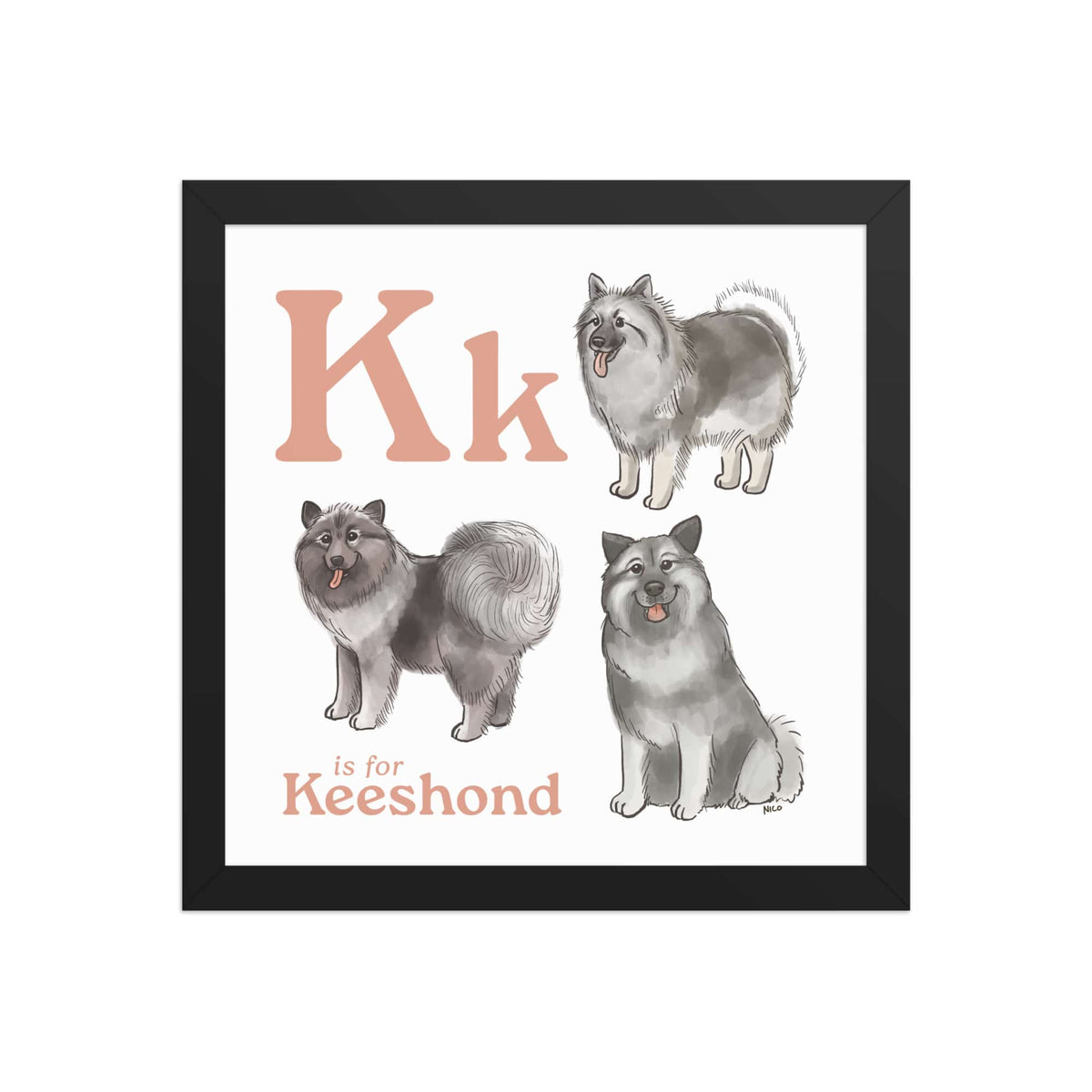 FRAMED-POSTER Black / 12″×12″ K is for Keeshond Framed Print | Kids Room Art