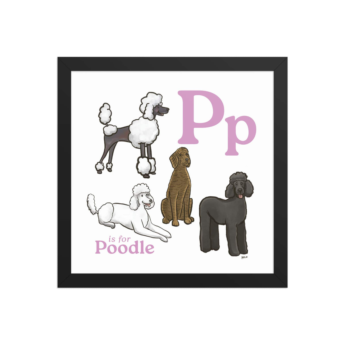 FRAMED-POSTER Black / 12″×12″ P is for Poodle Framed Print | Kids Room Art