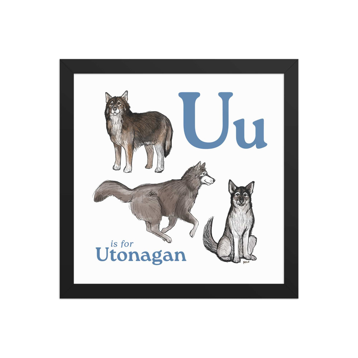 FRAMED-POSTER Black / 12″×12″ U is for Utonagan Framed Art Print | Kids Room Art