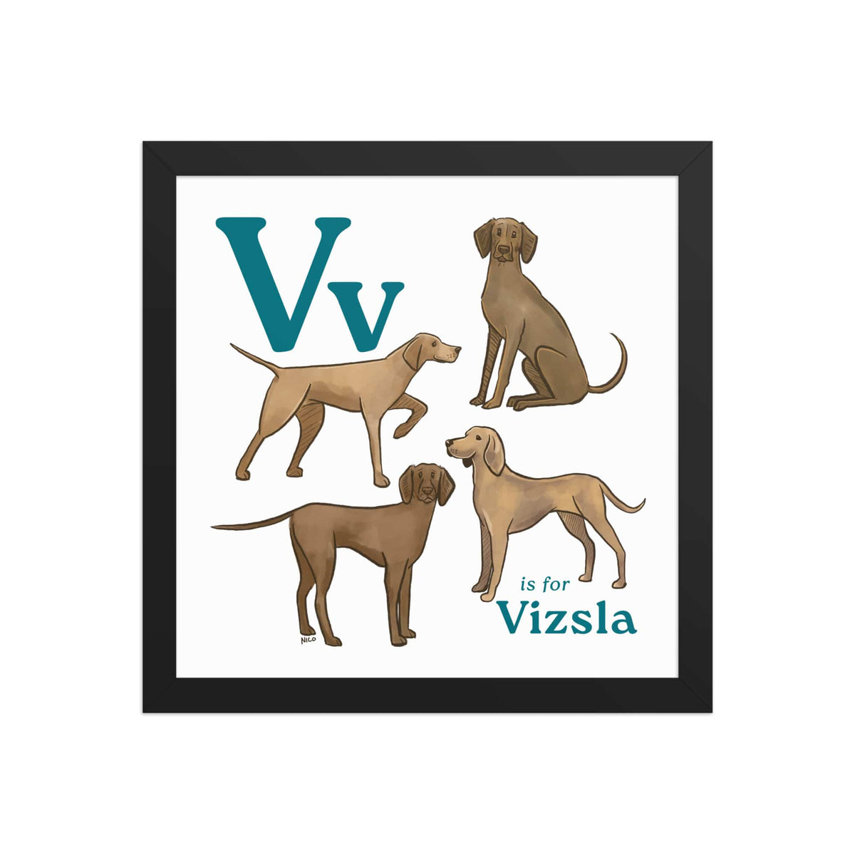 FRAMED-POSTER Black / 12″×12″ V is for Vizsla Framed Art Print | Kids Room Art
