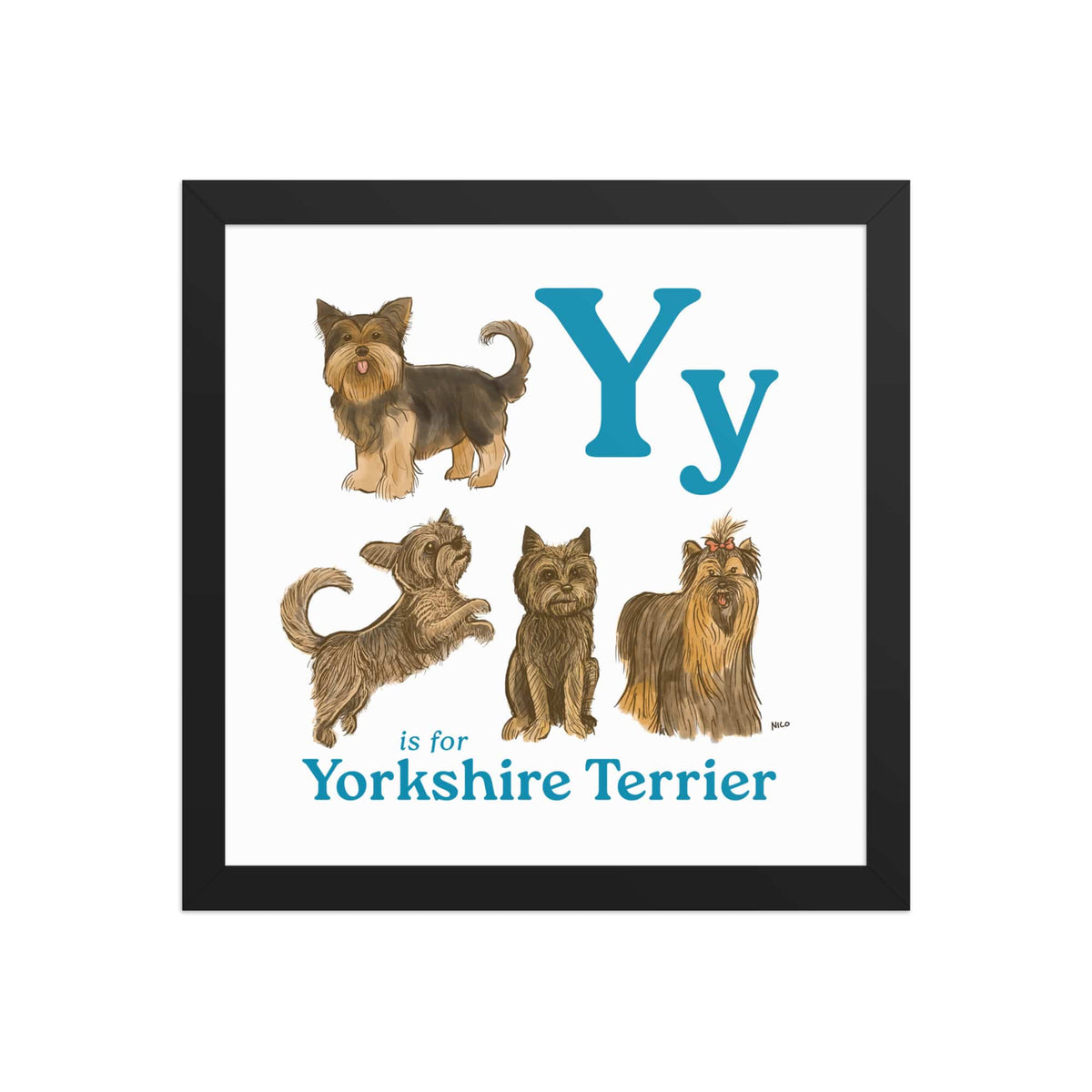 FRAMED-POSTER Black / 12″×12″ Y is for Yorkshire Terrier Framed Art Print | Kids Room Art