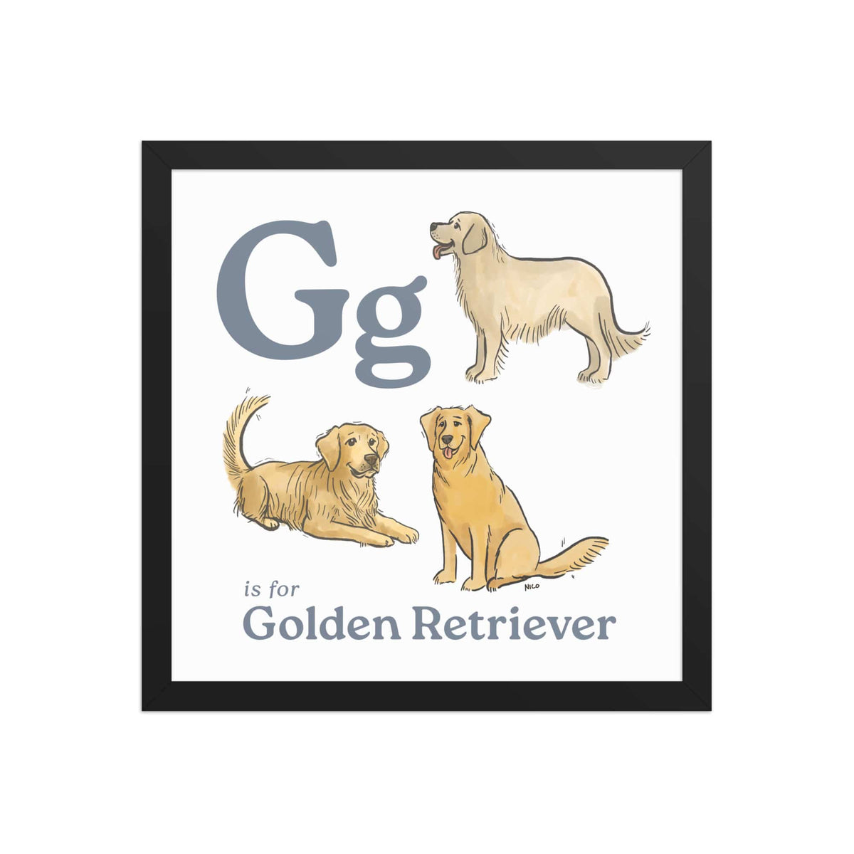 FRAMED-POSTER Black / 14″×14″ G is for Golden Retriever Framed Print | Kids Room Art