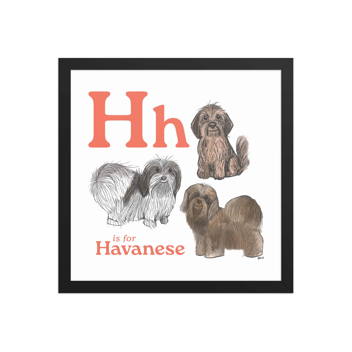 FRAMED-POSTER Black / 14″×14″ H is for Havanese Framed Print | Kids Room Art