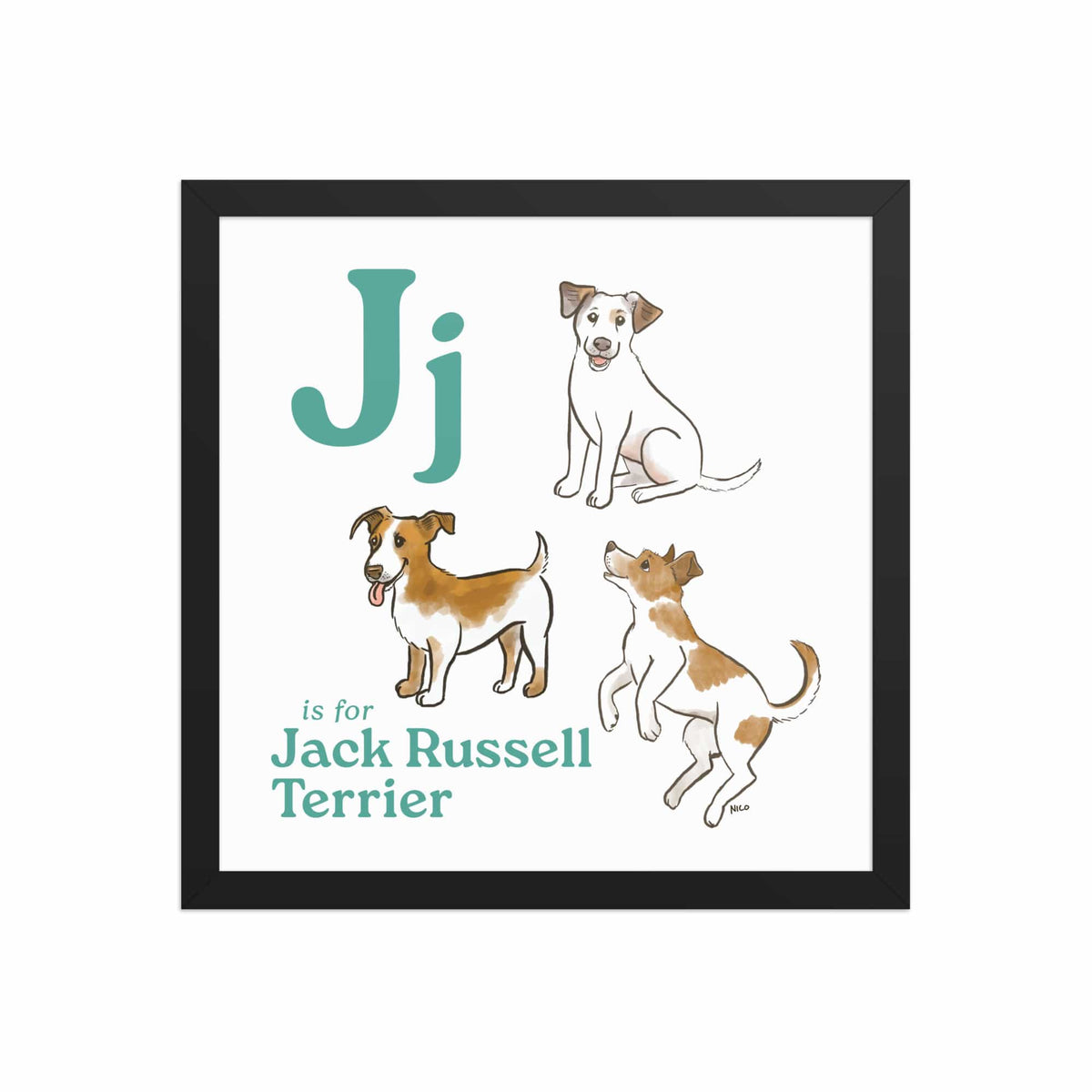 FRAMED-POSTER Black / 14″×14″ J is for Jack Russell Framed Print | Kids Room Art