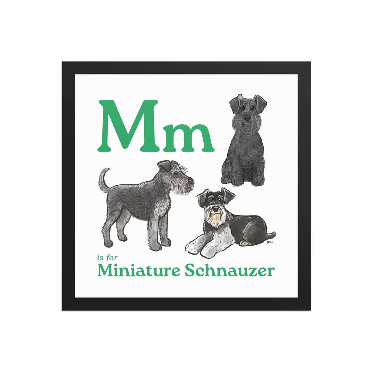 FRAMED-POSTER Black / 14″×14″ M is for Miniature Schnauzer Framed Print | Kids Room Art