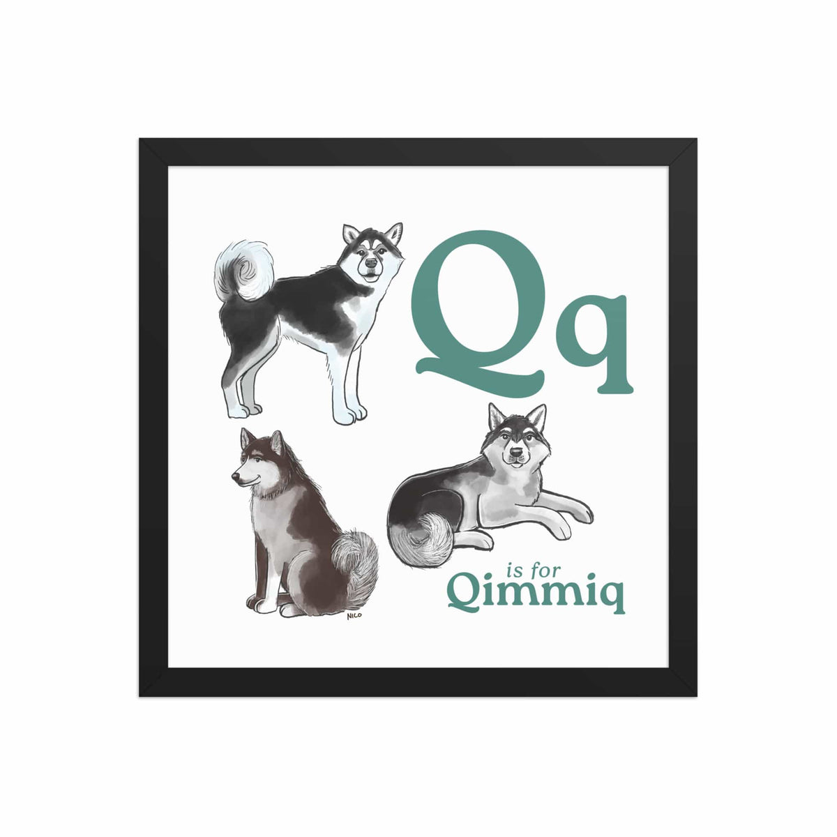 FRAMED-POSTER Black / 14″×14″ Q is for Qimmiq Framed Print | Kids Room Art