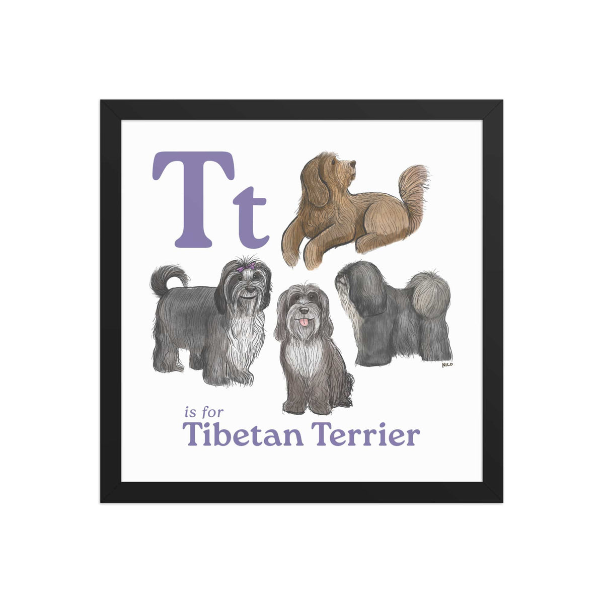 FRAMED-POSTER Black / 14″×14″ T is for Tibetan Terrier Framed Print | Kids Room Art