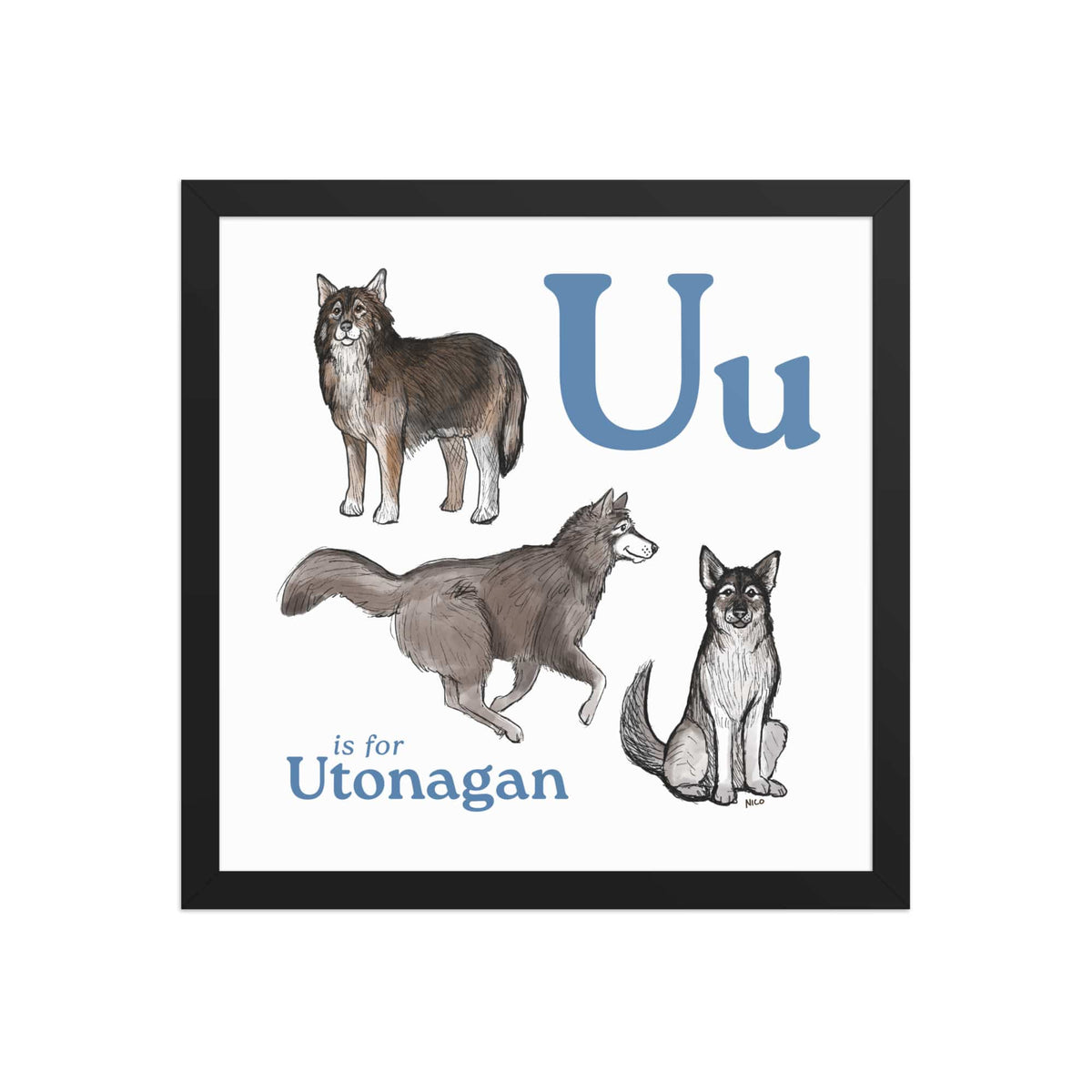 FRAMED-POSTER Black / 14″×14″ U is for Utonagan Framed Art Print | Kids Room Art