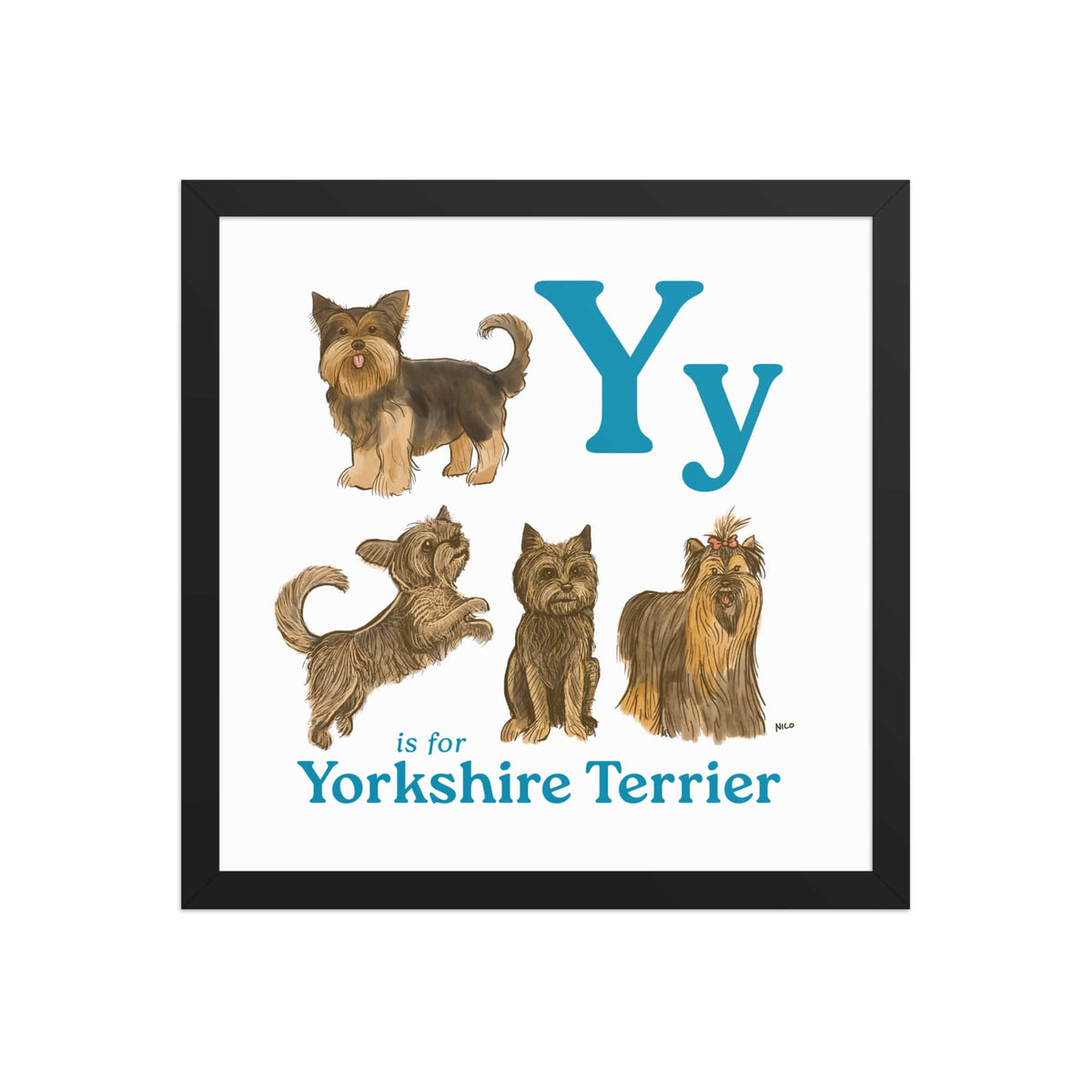 FRAMED-POSTER Black / 14″×14″ Y is for Yorkshire Terrier Framed Art Print | Kids Room Art