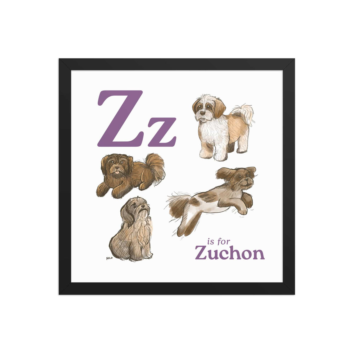 FRAMED-POSTER Black / 14″×14″ Z is for Zuchon Framed Art Print | Kids Room Art