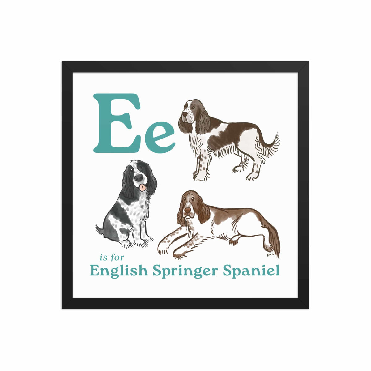 FRAMED-POSTER Black / 16″×16″ E is for Springer Framed Print | Kids Room Art
