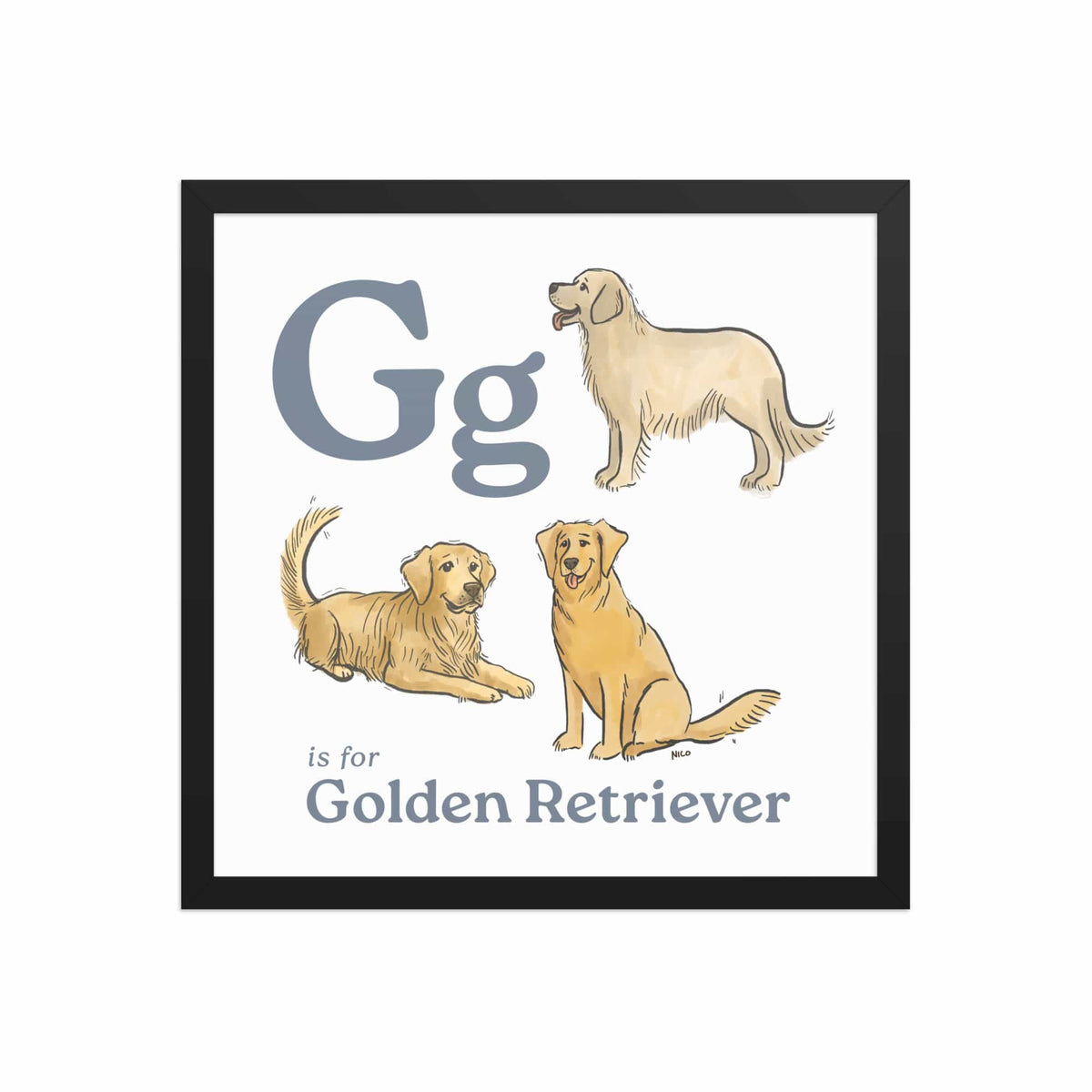 FRAMED-POSTER Black / 16″×16″ G is for Golden Retriever Framed Print | Kids Room Art