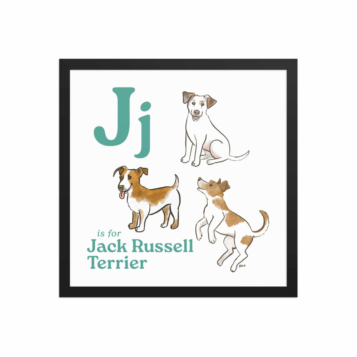 FRAMED-POSTER Black / 16″×16″ J is for Jack Russell Framed Print | Kids Room Art