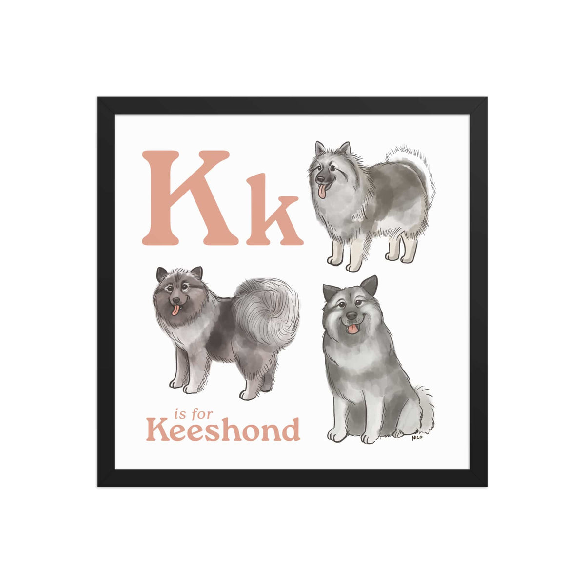 FRAMED-POSTER Black / 16″×16″ K is for Keeshond Framed Print | Kids Room Art