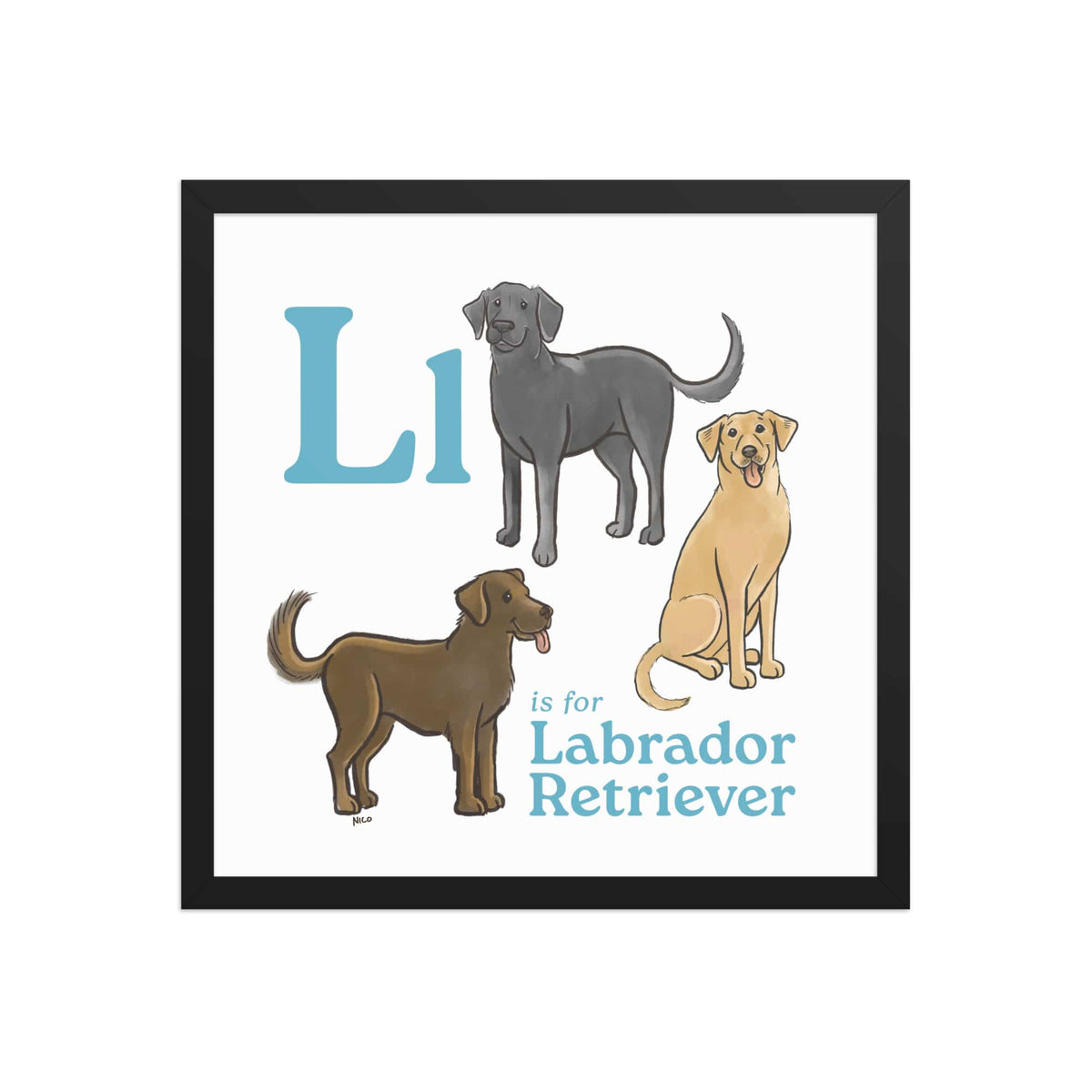 FRAMED-POSTER Black / 16″×16″ L is for Labrador Retriever Framed Print | Kids Room Art