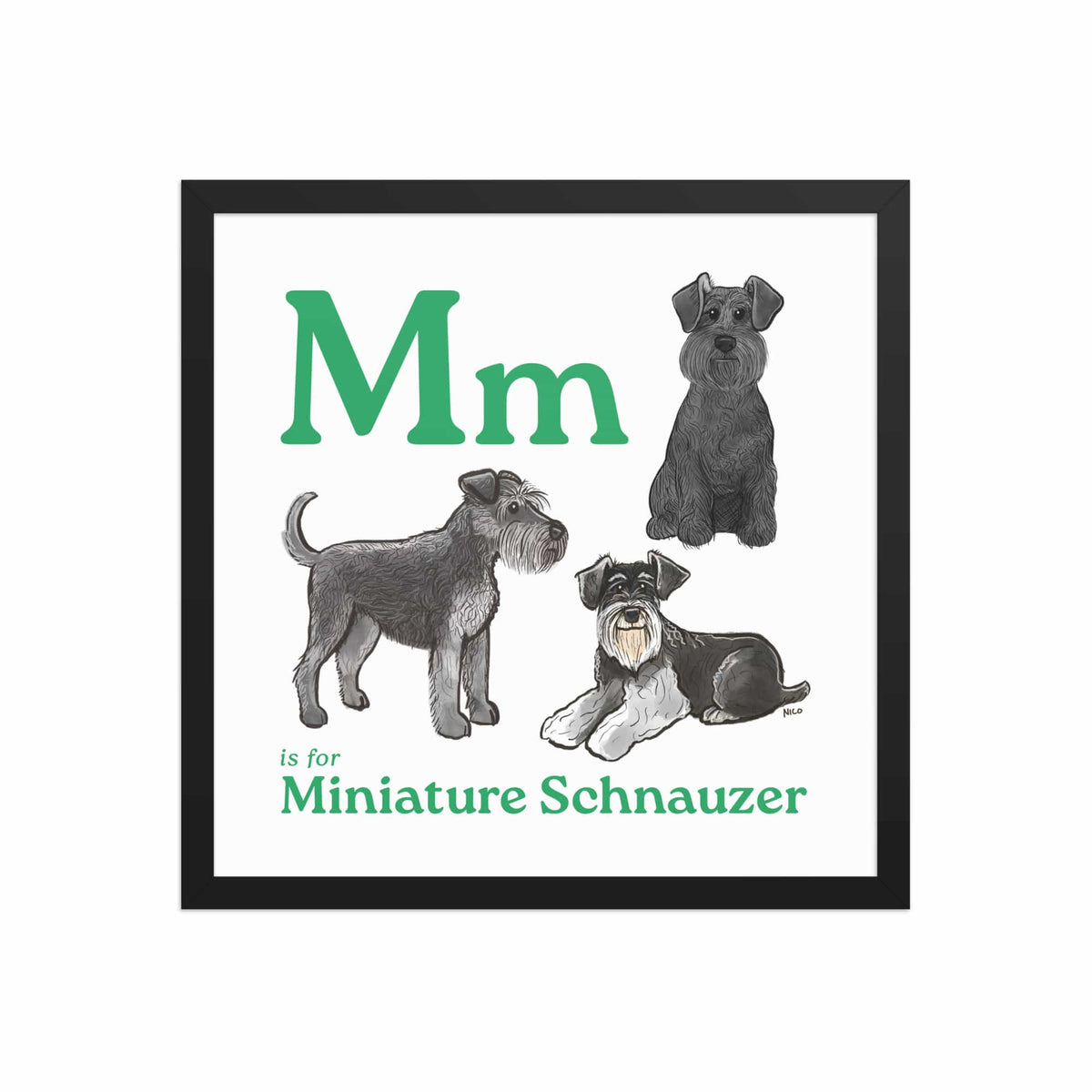 FRAMED-POSTER Black / 16″×16″ M is for Miniature Schnauzer Framed Print | Kids Room Art