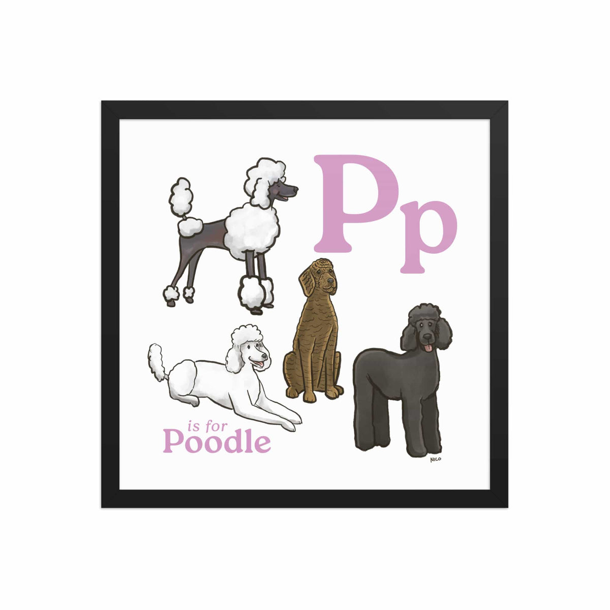 FRAMED-POSTER Black / 16″×16″ P is for Poodle Framed Print | Kids Room Art