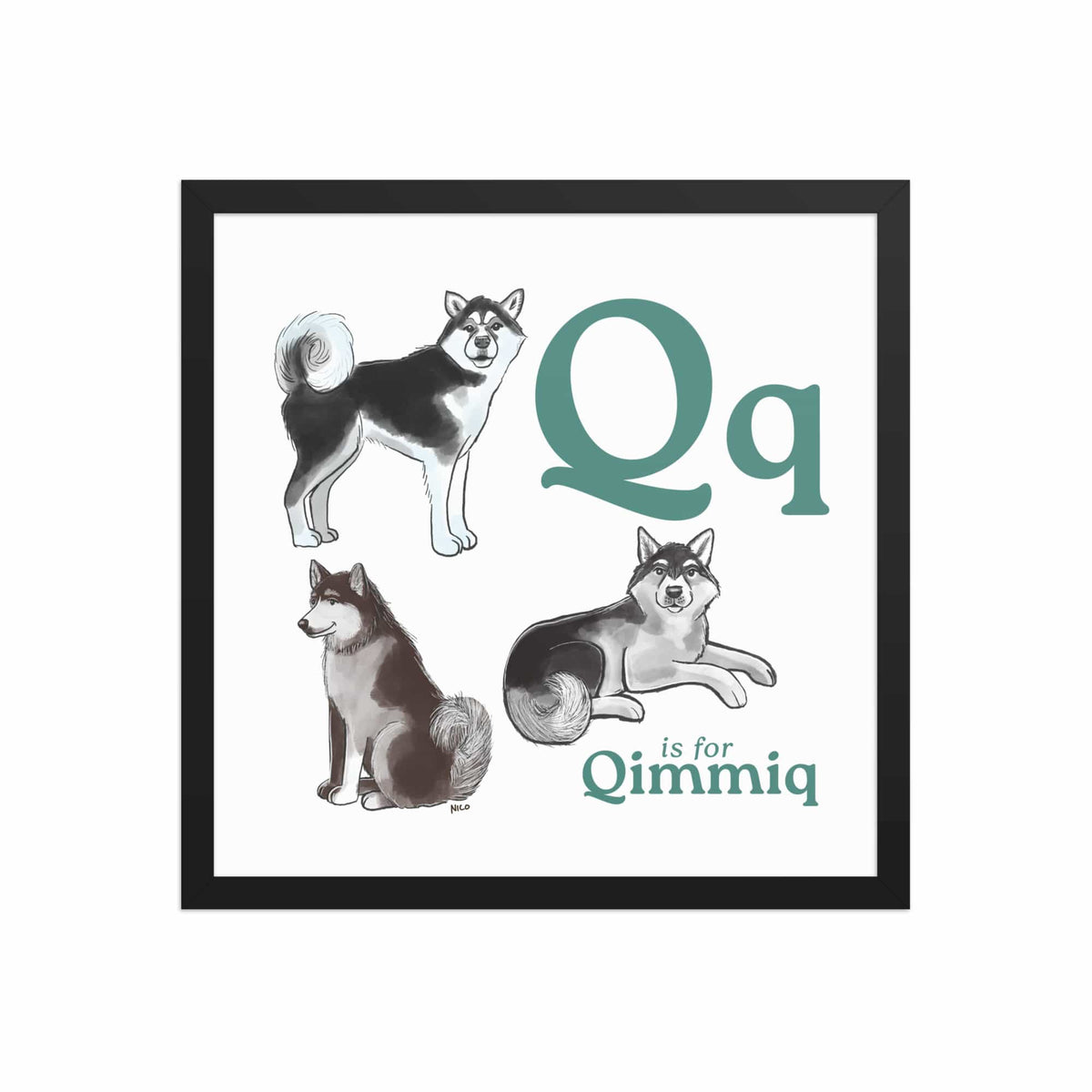 FRAMED-POSTER Black / 16″×16″ Q is for Qimmiq Framed Print | Kids Room Art