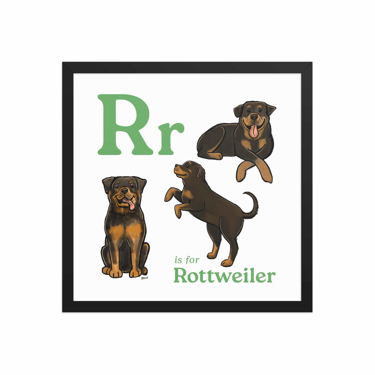 FRAMED-POSTER Black / 16″×16″ R is for Rottweiler Framed Print | Kids Room Art
