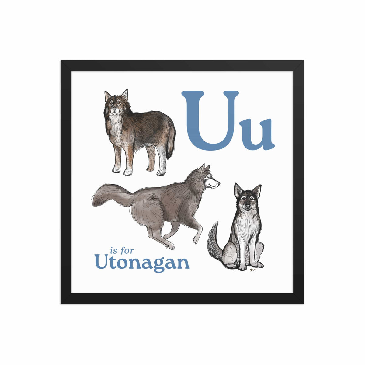 FRAMED-POSTER Black / 16″×16″ U is for Utonagan Framed Art Print | Kids Room Art
