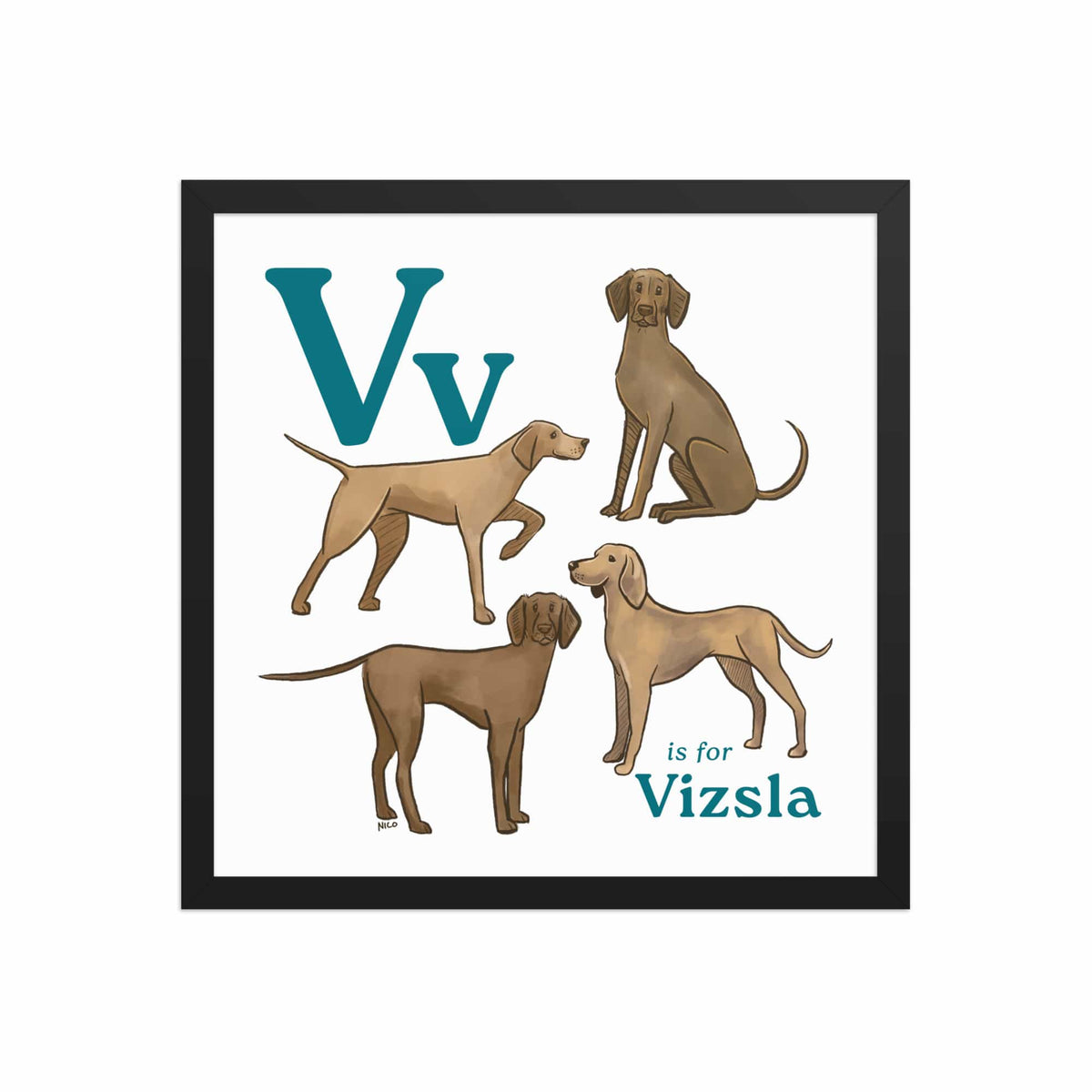FRAMED-POSTER Black / 16″×16″ V is for Vizsla Framed Art Print | Kids Room Art