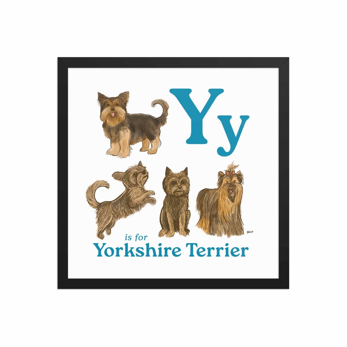 FRAMED-POSTER Black / 16″×16″ Y is for Yorkshire Terrier Framed Art Print | Kids Room Art