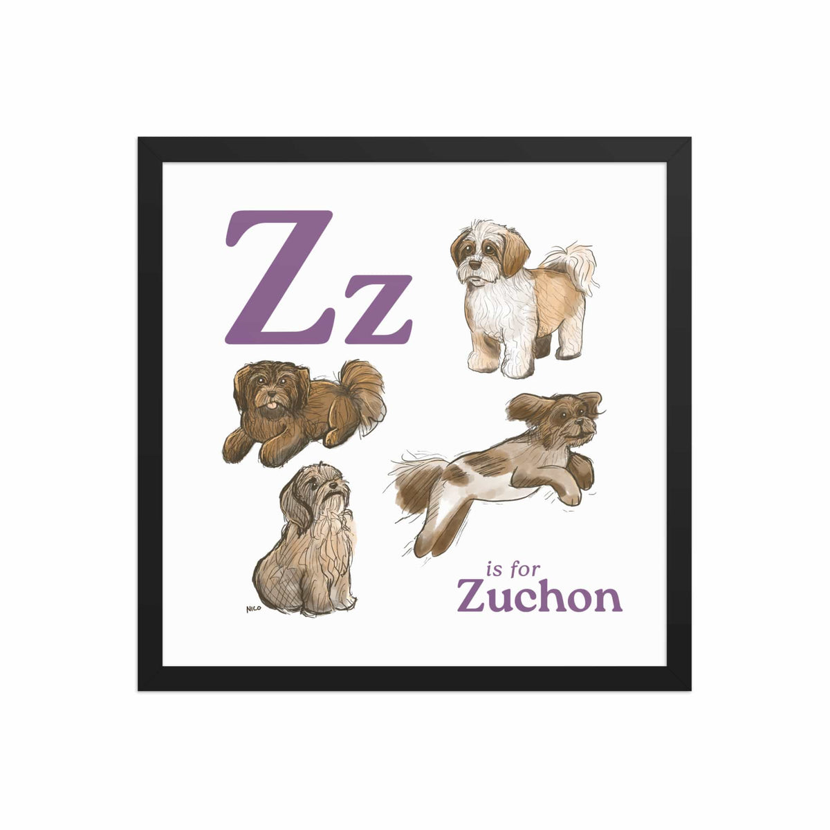 FRAMED-POSTER Black / 16″×16″ Z is for Zuchon Framed Art Print | Kids Room Art
